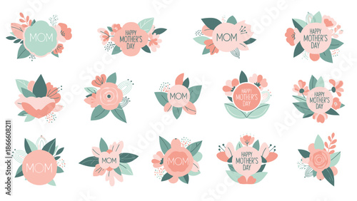 Pastel Floral Mother Day Card Set With Mom Message Circles pink green