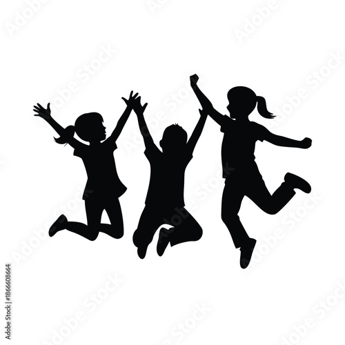 Joyful Children Jumping Silhouettes Celebrating Happiness Together