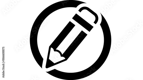 Pencil Icon in Circle Writing Editing Creativity Education Design.
