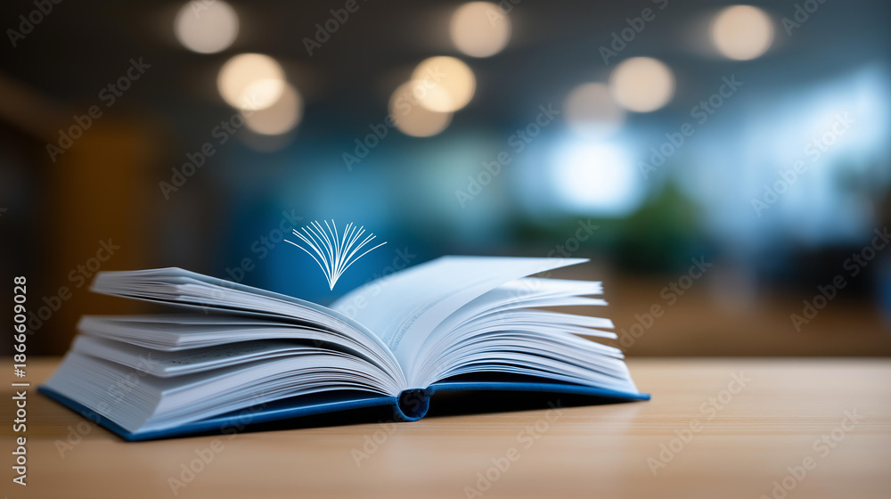Fototapeta premium Digital education online learning courses knowledge resources open book icon concept visualization educational technology display e learning representation scene