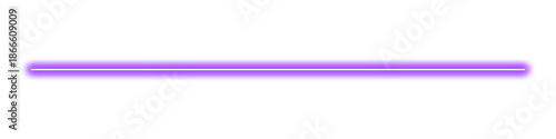 Straight purple neon light glowing line on transparent background.