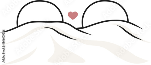 Minimalist illustration symbolizing closeness and comfort through two shapes under one blanket. Love shown as warmth, safety and shared rest. Modern non-traditional Valentine’s Day illustration.