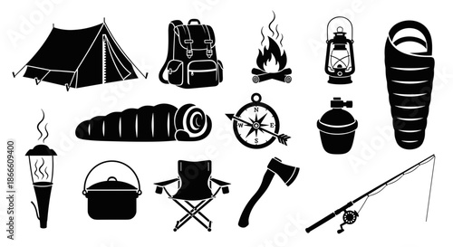 Set of camping equipment and outdoor gear