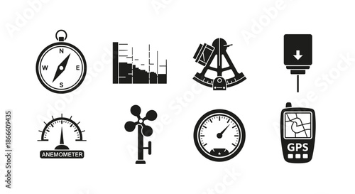 Collection of various scientific and measurement instruments icons