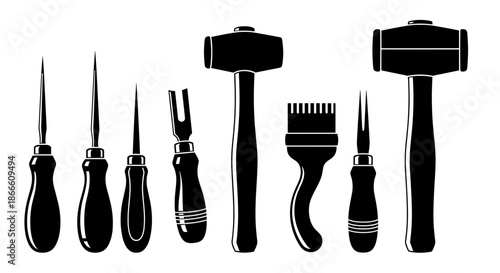 Set of six different screwdrivers and tools