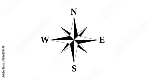 Compass rose with cardinal points on a plain background.