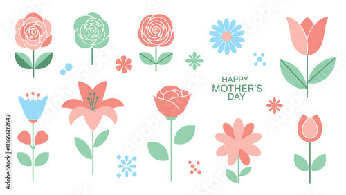 Colorful Hand Drawn Floral Bouquet Happy Mothers Day flowers roses