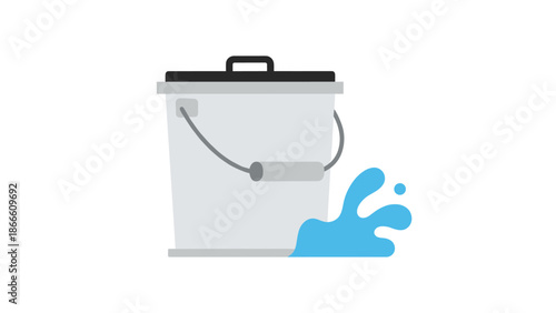 Leaking Bucket with Water Splashing Out - Cleanliness Concept.