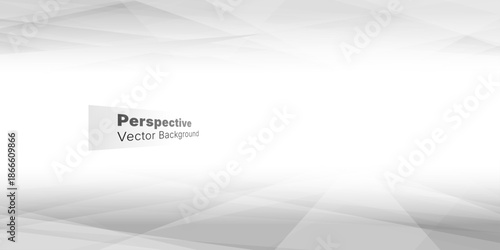 Abstract white geometric vector background with vanishing perspective and large copy space. Minimalist low poly triangular shapes creating a futuristic light grey tunnel for business presentation.