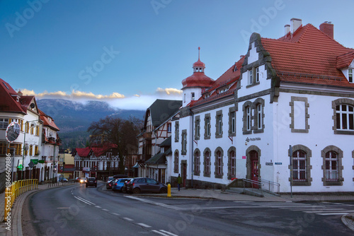 Beautiful architecture of Szklarska Poreba town in Karkonosze mountains, Poland