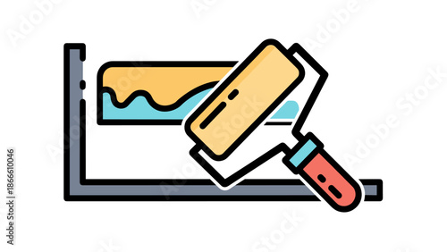 Paint Roller Applying Yellow Paint to Surface.