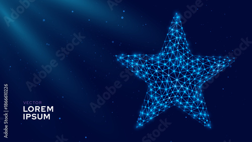 Blue Tech Star Symbol. Star Shape in Low Poly Style. Geometric Rating or Award Background. Feedback or Achievement Concept. Vector Illustration.