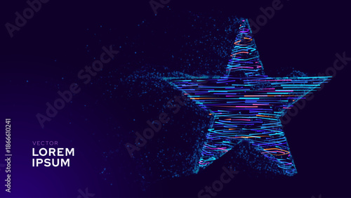 Blue Tech Star Symbol. Star Shape in Low Poly Style. Geometric Rating or Award Background. Feedback or Achievement Concept. Vector Illustration.