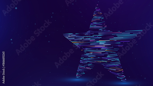 Blue Tech Star Symbol. Star Shape in Low Poly Style. Geometric Rating or Award Background. Feedback or Achievement Concept. Vector Illustration.