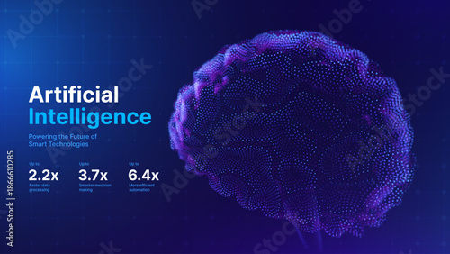 Artificial Intelligence Brain Consciousness Made of Particles. Futuristic Tech, Neural Mind, Cognition, Innovation and Data Network Concept. AI Brain Vector Illustration. Digital Future.