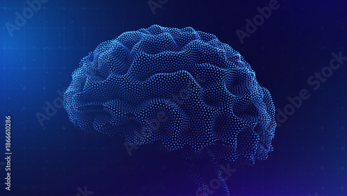 Artificial Intelligence Brain Consciousness Made of Particles. Futuristic Tech, Neural Mind, Cognition, Innovation and Data Network Concept. AI Brain Vector Illustration. Digital Future.