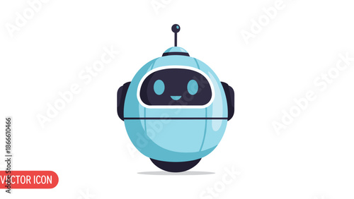 Cute Blue Robot Icon AI Assistant Technology Digital Character.