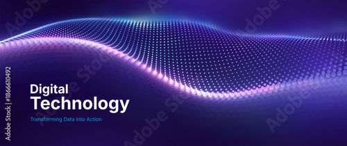 Big Data Flow With Glowing Particle Waves On Dark Background. Abstract AI Neural Network And Digital Communication Concept. Futuristic Tech Design. Vector Illustration.