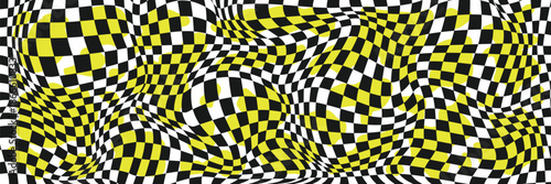 Warped Checkerboard Optical Pattern with Acid Yellow Abstract Distortion