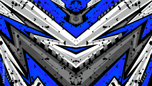 Blue abstract zigzag background with sharp layered geometry.