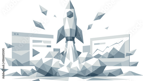 Minimalist Startup Interface. Low-poly vector illustration focused on a clean minimalist startup interface, faceted polygonal