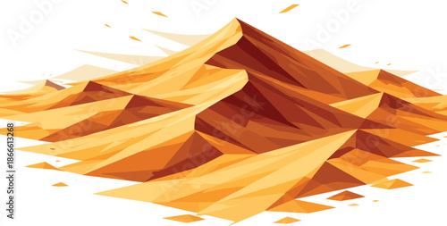 Geometric Desert Landscape. Low-poly vector illustration focused on vast desert dunes under strong sunlight, polygonal geometric