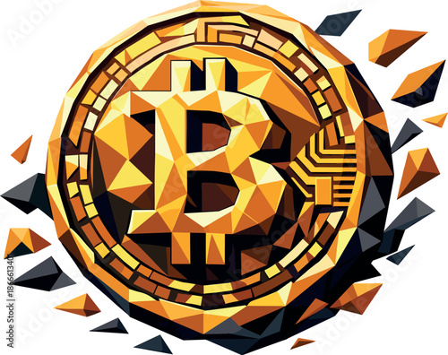 Geometric Bitcoin Vector. Low-poly vector illustration focused on a Bitcoin coin, polygonal geometric style with sharp triangular