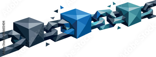Abstract Blockchain Network. Low-poly vector illustration focused on an abstract blockchain chain, polygonal geometric style with