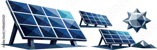 Polygonal Solar Panels. Low-poly vector illustration focused on solar panels, polygonal geometric style with sharp triangular