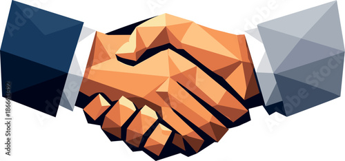 Geometric Partnership Icon. Low-poly vector illustration focused on an iconic handshake symbol representing partnership and