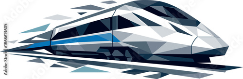 Futuristic Polygonal Train. Low-poly vector illustration focused on a high-speed train, polygonal geometric style with sharp