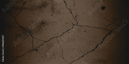 An abstract grunge texture of an old cracked concrete wall and dry broken earth reveals a weathered stone pattern of drought-parched soil and dirty cement ground