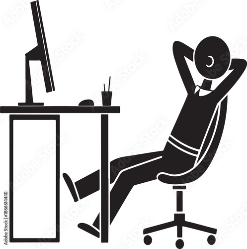 Relaxed businessman taking a break at his desk with hands behind head