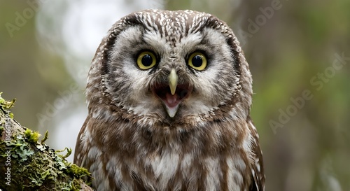  Detailed and realistic portrait of boreal owl (Aegolius funereus) on isolated background 