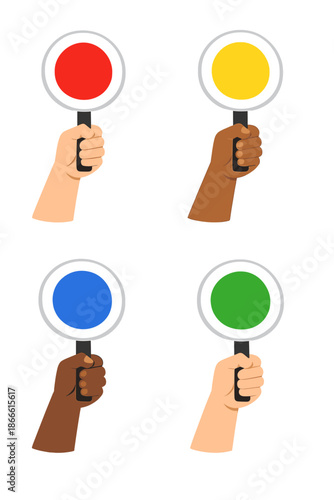 Score tables vector set held by human hands of varying skin tones