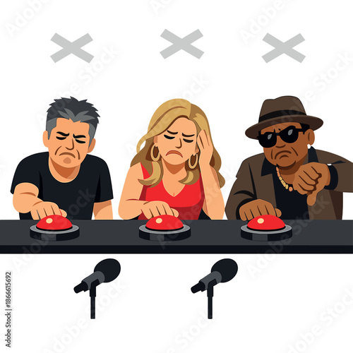 The celebrity judges, displeased with the talent’s stage performance during the TV show recording, pressed the red button to halt the act