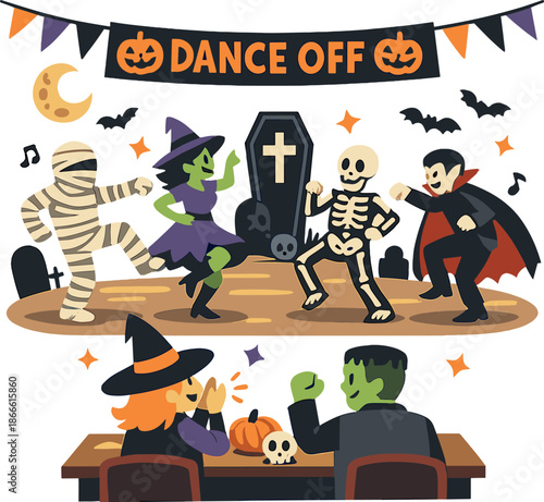 Generate a picture depicting a Halloween dance competition