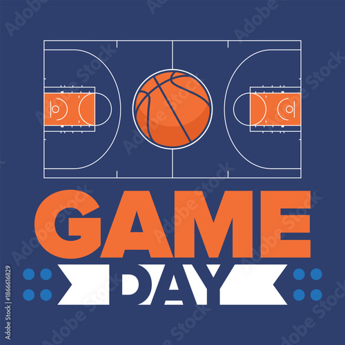 Game Day. Basketball playoff in March. Super sport party in United States. Final games of season tournament. Professional team championship. Ball for basketball. Sport poster. Vector