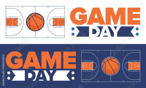 Game Day. Basketball playoff in March. Super sport party in United States. Final games of season tournament. Professional team championship. Ball for basketball. Sport poster. Vector
