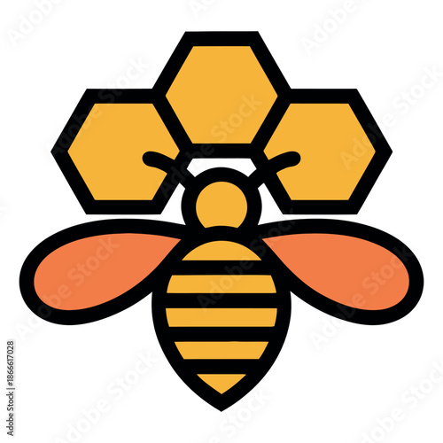 Honey bee hovers near a cluster of golden honeycomb cells representing natural sweetness.