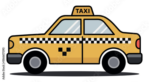 Classic yellow taxi cab features a checkered black and white stripe pattern along the side.