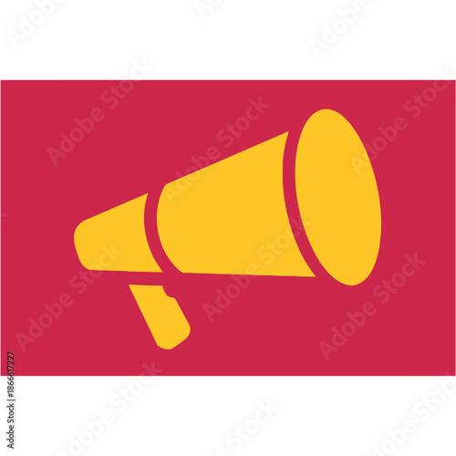 Yellow megaphone icon displays loudly for important communication against a bold red background.