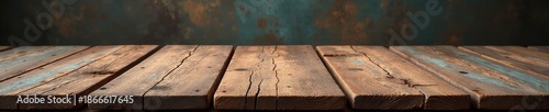 Empty, distressed wooden table, showing age & texture, photo, floor