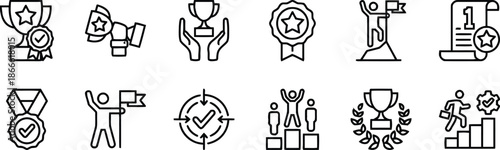 Achievements and rewards linear vector icon set