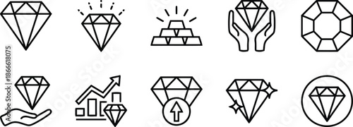 Diamond line icons representing luxury, wealth, and value design collection