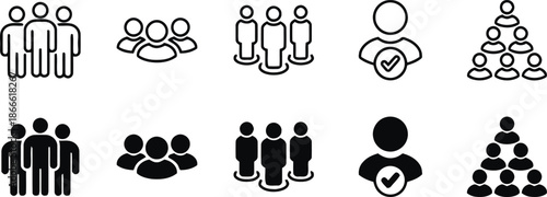 Teamwork Icon Collection in Outline and Solid Style