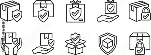 Package insurance, guaranteed delivery and safety icons