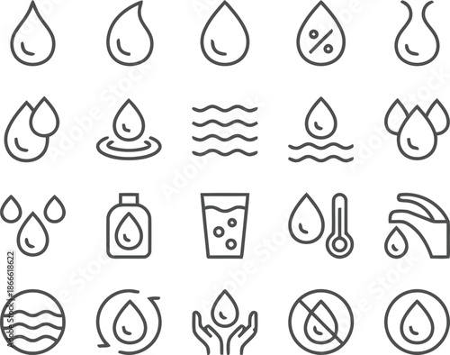 Water and Hydration Outline Icon Set