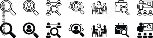 Recruitment search and business human resources icon collection