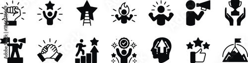 Personal growth and success achievement silhouette icons